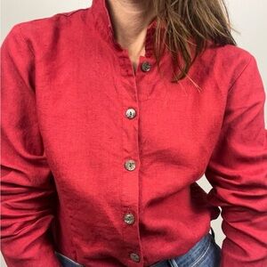 Flax Red Linen Button-Down Shirt – Size S